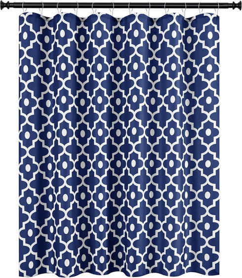 Biscaynebay Extra Long Textured Fabric Shower Curtains 72" W x 84" L, Navy Morocco Pearl Printed Hotel Spa Luxury Decorative Bathroom Curtain Mach...