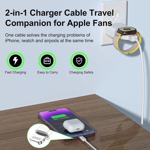 ???????? ???????????????? for Apple Watch Charger,2 in 1 iPhone and iWatch Wireless Magnetic Fast Charging,Long USB C to Lightning Cable 6FT for A...