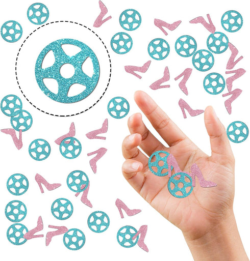 Wheels or Heels Confetti Glitter, Baby Shower He or She Party Table Confetti, Gender Reveal Paper Scatter, Boy or Girl Table Decorations Confetti,...