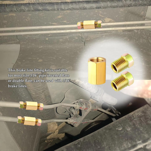 24PCS 3/8 Inch-24 Threads Brake Line Fittings,Include 8PCS Brake Line Unions+16PCS Nuts,Brake Line Fitting Kit Fit for 3/16 Inch Brake Lines Stand...