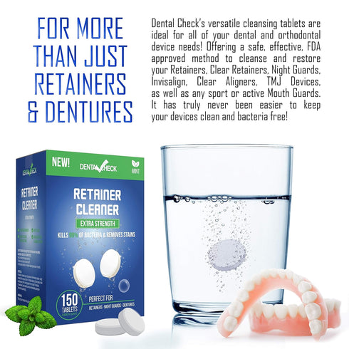 Retainer and Denture Cleaner 150 Tablets, 5 Month Supply Cleaning Tablets Denture Cleaners Remove Bad Odors, Plaque, Stains From Night Guards, Mou...