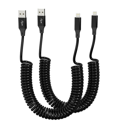 Coiled iPhone Charging Cable 2-Pack, Apple Carplay & MFi Certified, Short USB to Lightning Cable with Data Transmission, Retractable iPhone Car Ch...