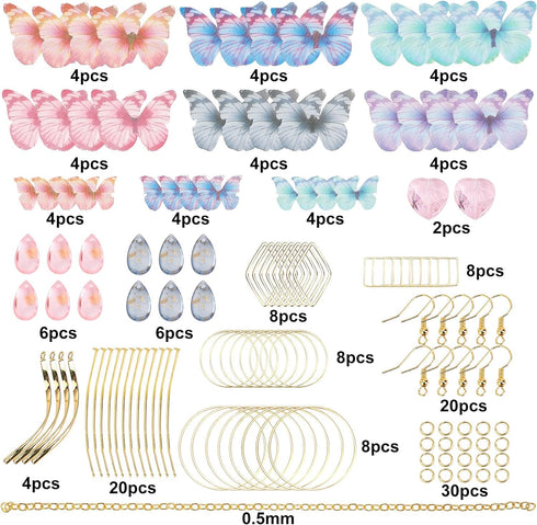 SUNNYCLUE 1 Box DIY 10 Pairs Fabric Butterfly Dangle Earring Making Kit Organza Butterfly Wings Boho Lightweight Butterfly Charms Crystal Beads fo...