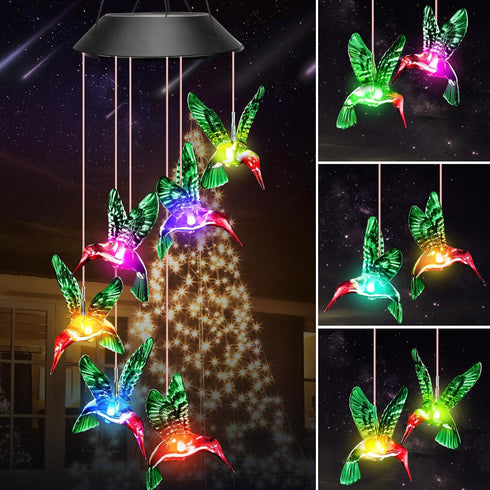 Winzwon Birthday Gifts for Women Mom Grandma, Solar Hummingbird Wind Chimes for Outside Solar Lights Outdoor Decor Hanging Mobile Garden Yard Pati...