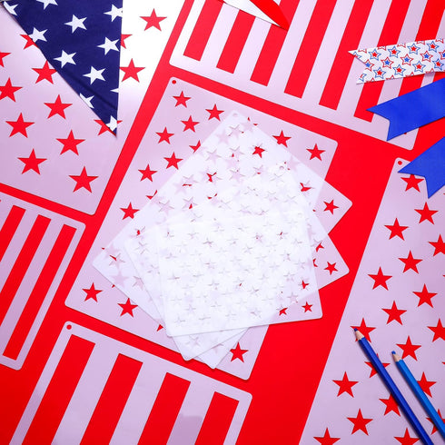 12 Pieces Independence Day American Flag 50 Star Stencil Template 3 Size Patriotic Star Stripe Stencils Memorial 4th of July Reusable DIY Painting...