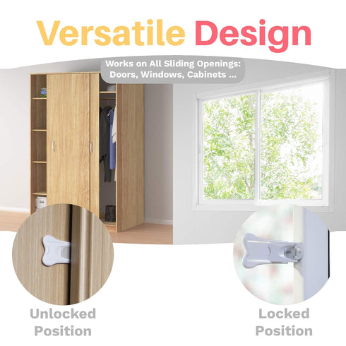 Inaya Sliding Door Lock for Child Safety (4-Pack) - Child Proof Locks for Sliding Glass Doors, Windows, Closets & Cabinets. Safety Locks for All Y...