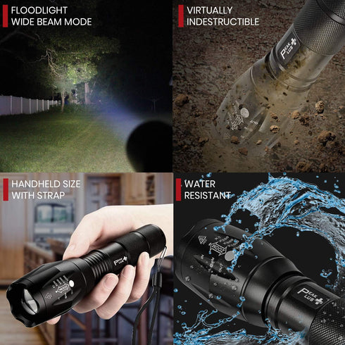 PeakPlus Rechargeable Tactical Flashlight LFX1000 (Rechargeable Battery and Charger Included) - High Lumens LED, Super Bright, Zoomable, 5 Modes, ...