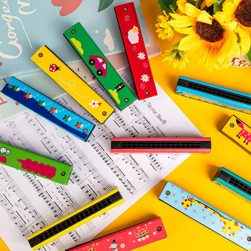 6 Styles Harmonica for Kids, Lightweight Cartoon Harmonicas with Double Row of 16 Holes, Kids Harmonica Party Favors for Toddler, Adult Beginners'...