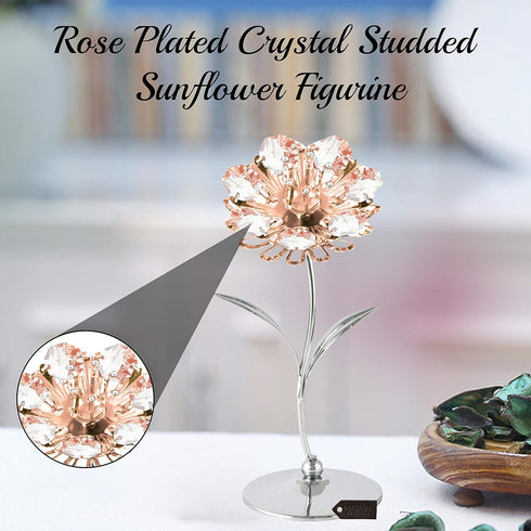 Matashi for Mom, Girlfriend - Sunflower Figurine, Rose Gold Crystal Studded Flower Figurines - Tabletop Showpiece for Grandma...