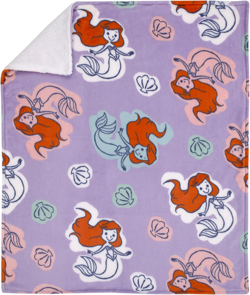Disney The Little Mermaid Orange, Lavender, Aqua and White Ariel Super Soft Sherpa Baby Blanket...