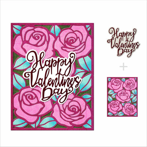 Words Happy Valentine's Day Rose Backplane Metal Cutting Dies for Card Making, Paper Embossing Die Cuts Kit Templates, Storage Pockets Supplies, P...