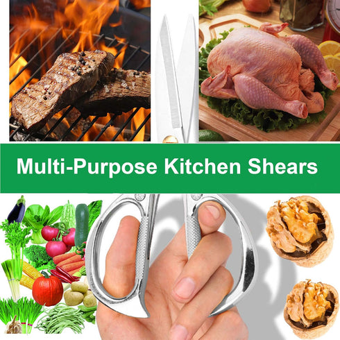 7.5in Stainless Steel Kitchen Scissors, Heavy Duty Shears for Chicken, Meat, Food, Vegetables, BBQ (Silver)...