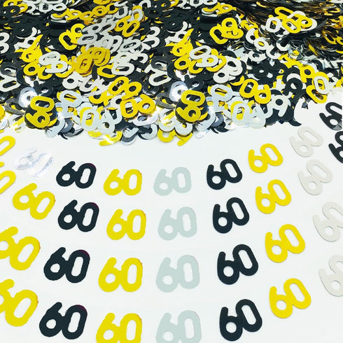 Number 60 Confetti Glitter Metallic Foil Table Party Decorations for Anniversary/Birthday/Wedding Gold Black and Silver 1.5 oz(60)...