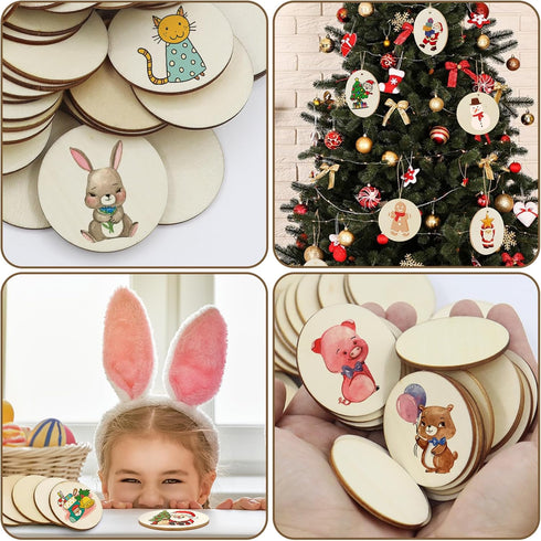 100 Pieces Unfinished Wood Circle - 2 Inch Round Disc Blank Natural Wooden Cutout Ornaments for Decoration DIY Craft Art Supplies, 0.11 inch Thick...