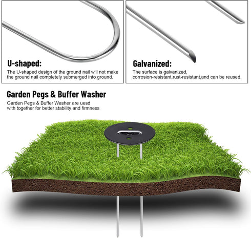 6-Inch Galvanized Landscape Staples, U-Shaped Garden Landscape Pins, Weed Barrier Stakes with Plastic Fixing Caps, for Securing Fences, Outdoor Wi...