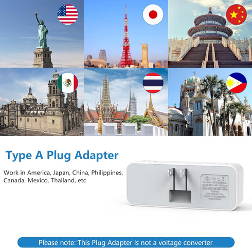 2 Prong to 3 Prong Outlet Adapter, US to Japan Plug Adapter with 3 USB, Multi Plug Outlet Extender, 6 Outlets with Hidden Plug, Travel Plug Adapte...