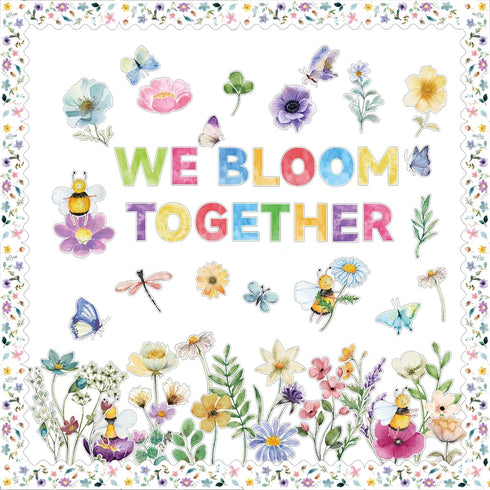 60 Pcs Wildflower Bulletin Board Kit Flower Classroom Bulletin Board with Borders Spring Bulletin Board with Butterfly Daisy Flowers Cutouts for C...