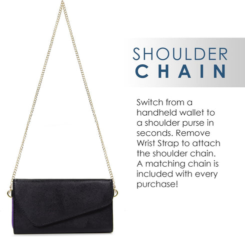 Clutch Wallet with Wristlet and Crossbody Strap for Smartphones or Phablets up to 5.7 Inch - Carrying Case - Frustration-Free Packaging - Black an...