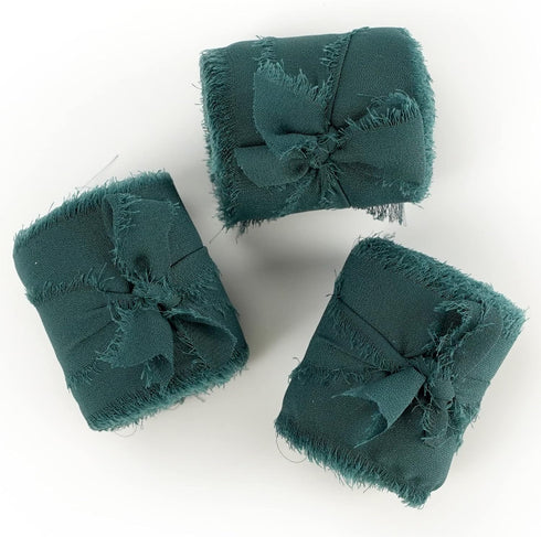 MEEDEE Dark Green Chiffon Ribbon 2 Inch Frayed Ribbon Fringe Chiffon Ribbon Green Chiffon Ribbon for Crafts Silk Chiffon Ribbon for Gift Wrapping ...