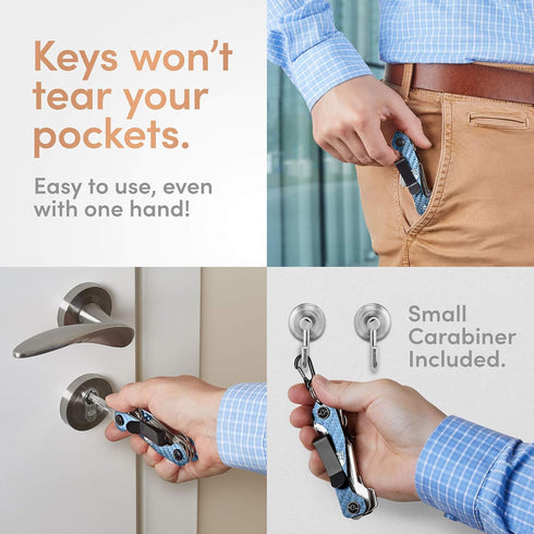 AmazinGizmo Folding Key Holder & Key Organizer Keychain - House & Car Compact Blue Slim Multi Key Chain with Pocket Clip & Carabiner - up to 12 Ke...