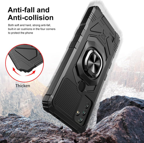 for Wiko Voix Case with Screen Protector,Built-in Magnetic Car Ring Stand,Full Body Protection Frosted PC Back Soft TPU Bumper Raised Corner Edge ...