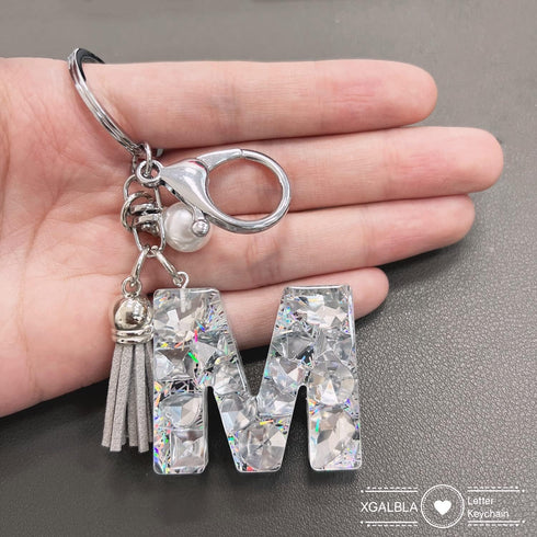 Women's Rhinestone Alphabet Letter Keychain Tassel, Simulated Pearls and Initial with Key Ring Bag Charm for Handbags...
