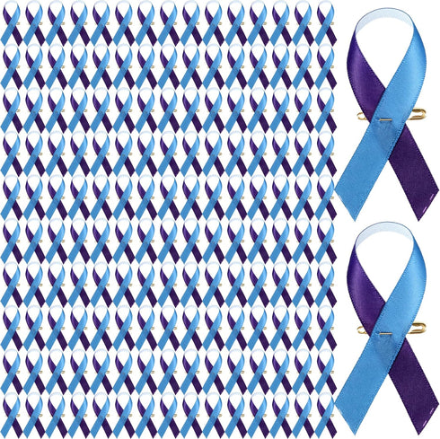 Hanaive 300 Pcs Suicide Prevention Awareness Purple Blue Ribbons Pins Wired Fabric Ribbons with Safety Pins Lapel Pin Satin Ribbon for Charity Pub...