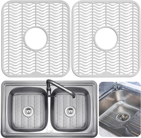DecorRack 2 Sink Protectors for Kitchen Sink, Plastic 12" x 11" Dish Rack, Protect Sink from Stains, Damage, Scratches, Dishwasher Safe Grid Mat f...