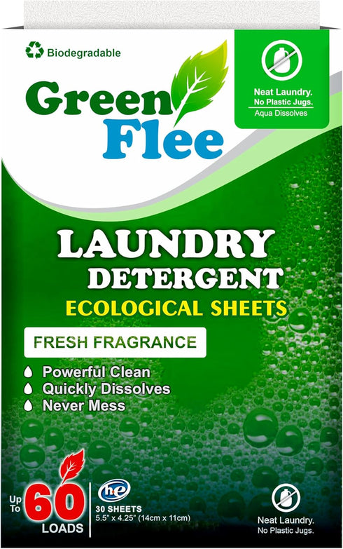 Green Flee Laundry Detergent Sheets-Fresh Fragrance-No Plastic Jug (60 Loads) 30 Sheets...