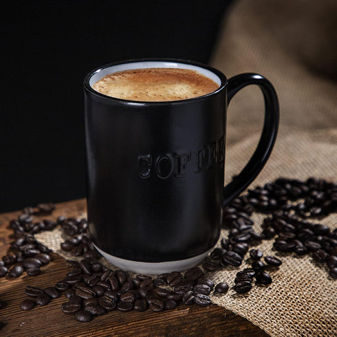 Sheffield Home Set of Stoneware Coffee Mugs- 4 Printed Coffee Cups, Tea Cups, Latte Mugs 16 oz (Black)...