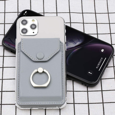 RFID Card Holder & Ring Stand for iPhone, Android, All Smartphones - Light Grey...