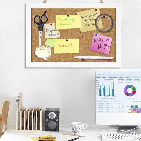 Cork Board Bulletin Board 12 x 7.8 Inches with Rectangle White Frame Hanging Pin for Walls Office Message Board or Vision Board Decoration...