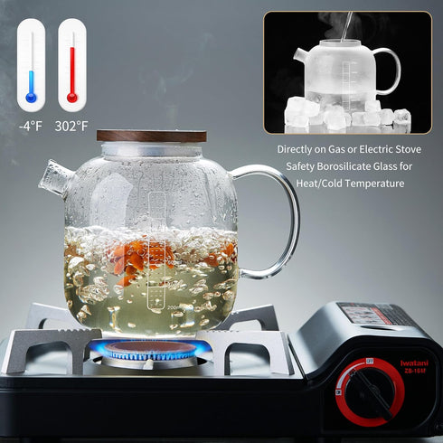 Glass Teapot with Infuser and Lid 40.6 fl oz, Stovetop Gas Safe, Thickened Heat Resistant Borosilicate Glass Tea Kettle...