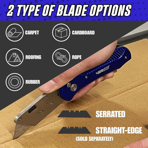 Rapid Edge Extend-A-Blade Utility Knife, Folding Razor Knife with 3 Blade Positions, Includes 5 Double-Length Serrated Utility Knife Blades...