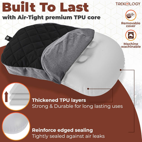 TREKOLOGY Camping Pillow with Removable Cover, Inflatable Pillow for Backpacking, Ultralight Inflatable Camp Pillows for Sleeping Portable Compact...