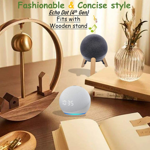 Real Wood Stand for ech0 Dots(4th Gen)(5th gen), Compatible with Smart Speaker to Decorate Table,Wooden Mount with Metal Frame, Anti-Slip Silicone...