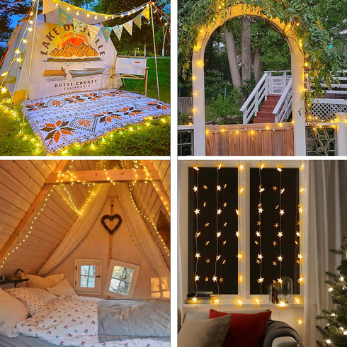 120 LED 40FT Star String Lights, 8 Modes Plug in Star Lights with Timer & Memory, Indoor Outdoor Christmas Twinkle Light for Birthday Party Bedroo...