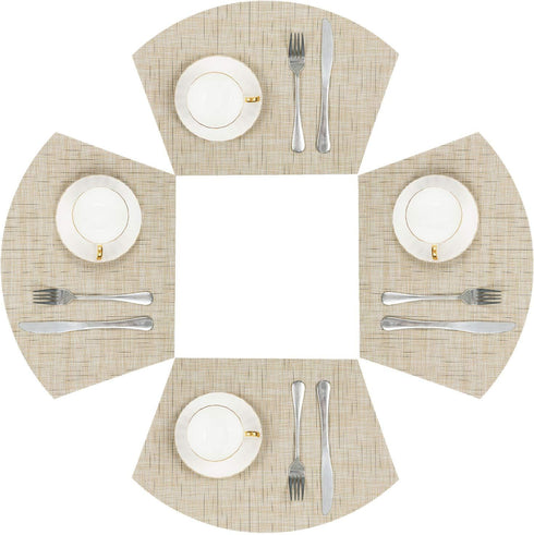 SHACOS Small Round Table Placemats Wedge Placemat Set of 4 Non Slip Heat Resistant Woven Vinyl Table Mats Wipe Clean Indoor Outdoor (4, Beige Yell...