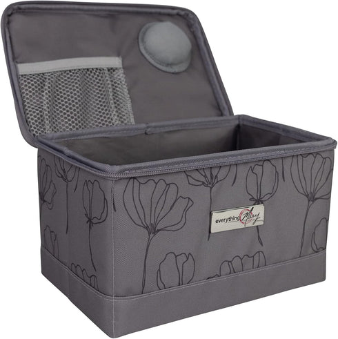 Everything Mary Collapsible Sewing Kit Organizer Box, Grey floral - Supplies Storage Basket for Supplies and Accessories - Organization for Thread...