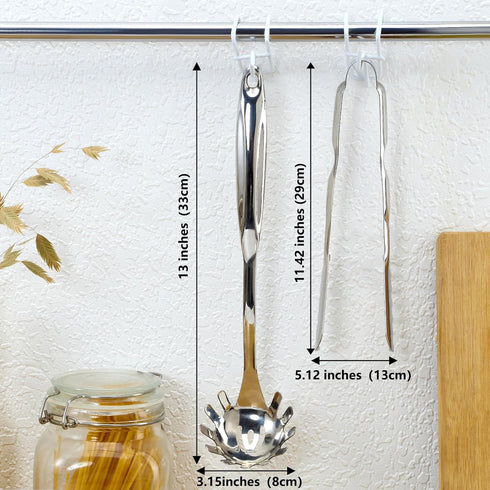 Pleafind Spaghetti Spoon and Spaghetti Tong 2-Piece Set, 13-Inch Non-Stick Spaghetti Fork and 9-Inch Kitchen Tong, Easy Storage and Cleanup, Ergon...