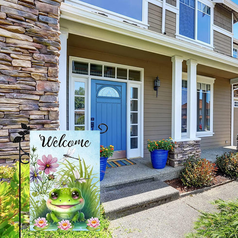 Frog Garden Flag, Frog Welcome Garden Flag,12×18 Small Vertical Double Sided Small Buffalo Yard Flag, Seasonal Outdoor Flag Outside Decor for Home...