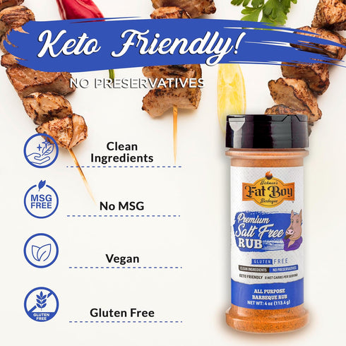 Fat Boy Natural BBQ Premium Salt Free Rub - Perfect for Pork, Chicken, Beef, Seafood and More - Clean Ingredients, No Preservatives, No MSG, Zero ...
