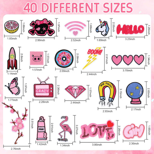 MTLEE 40 Pcs Pink Iron on Patches Embroidered Cute Applique Patches Appliques Pretty Preppy Unicorn Assorted Styles Cowgirl DIY Sew for Clothes Ja...