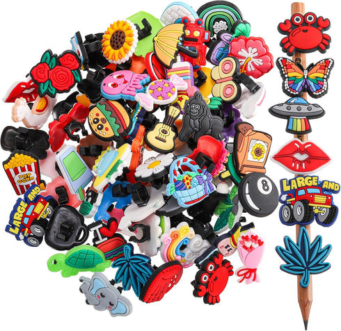 Nicunom 100 Pcs Pencil Topper Decoration, Cute Pencil Toppers Lovely Different Cartoon Pencil Clip Decoration for Students Gifts Classroom Reward ...