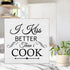 5 x 5" I Kiss Better Than I Cook White Wood Block Plaque Box Signs, fit Kitchen Cooking Wood Box Sign, Home Living Room Trestle Table Decoration -...