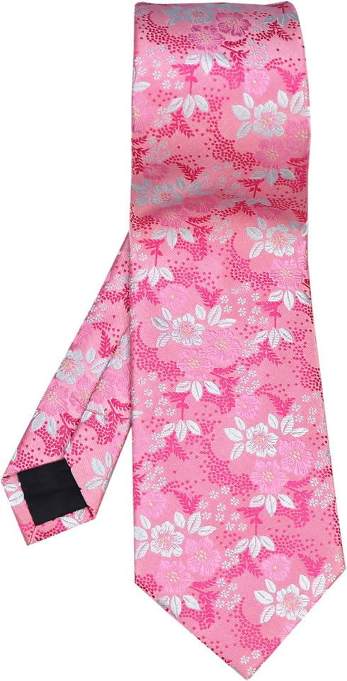 Elfeves Men's Women Boys Pink White Small Designer Jacquard Silk Tie Formal Self Necktie...