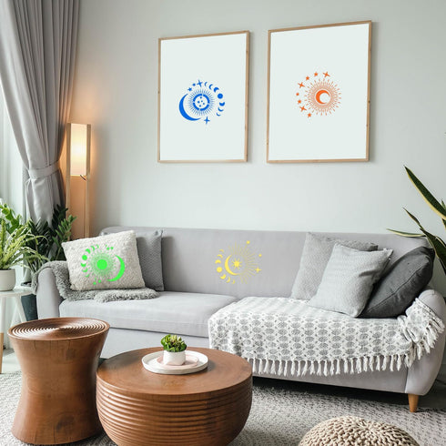9pcs Mandala Sun and Moon Stencil, 11.81 Inch Star Sun and Moon Template Reusable Paint Stencils for Painting Crafts Wood Wall Furniture Home Deco...
