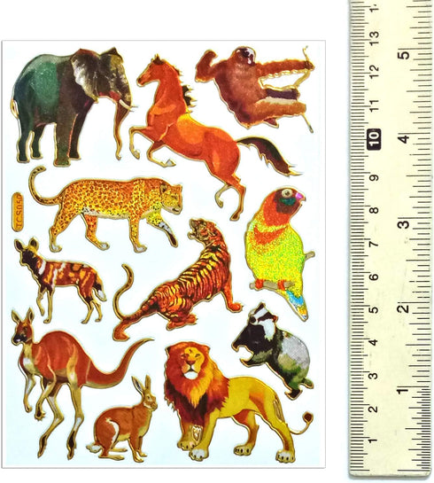 Wildlife Sticker Self-Adhesive Glitter Metallic Foil with Tiger Lion Deer Buffalo Zebra Camel Kangaroo Rhino Giraffe Boar Bear Wolf Crocodile Walr...
