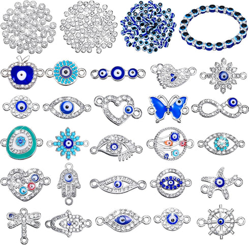 235 Pcs Evil Eye Charms Kits Includes 80 Evil Eye Beads 25 Alloy Eye Charms 80 Jewelry Making Beads 50 Crystal Spacer Bead Charms for Jewelry Maki...