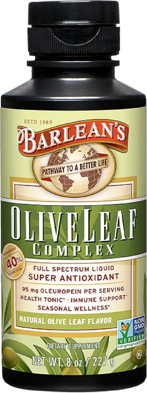 Barlean's Olive Leaf Complex Liquid Immune Support Supplement with 95mg Oleuropein Antioxidants for Seasonal Wellness, Heart Health, & Immune Syst...